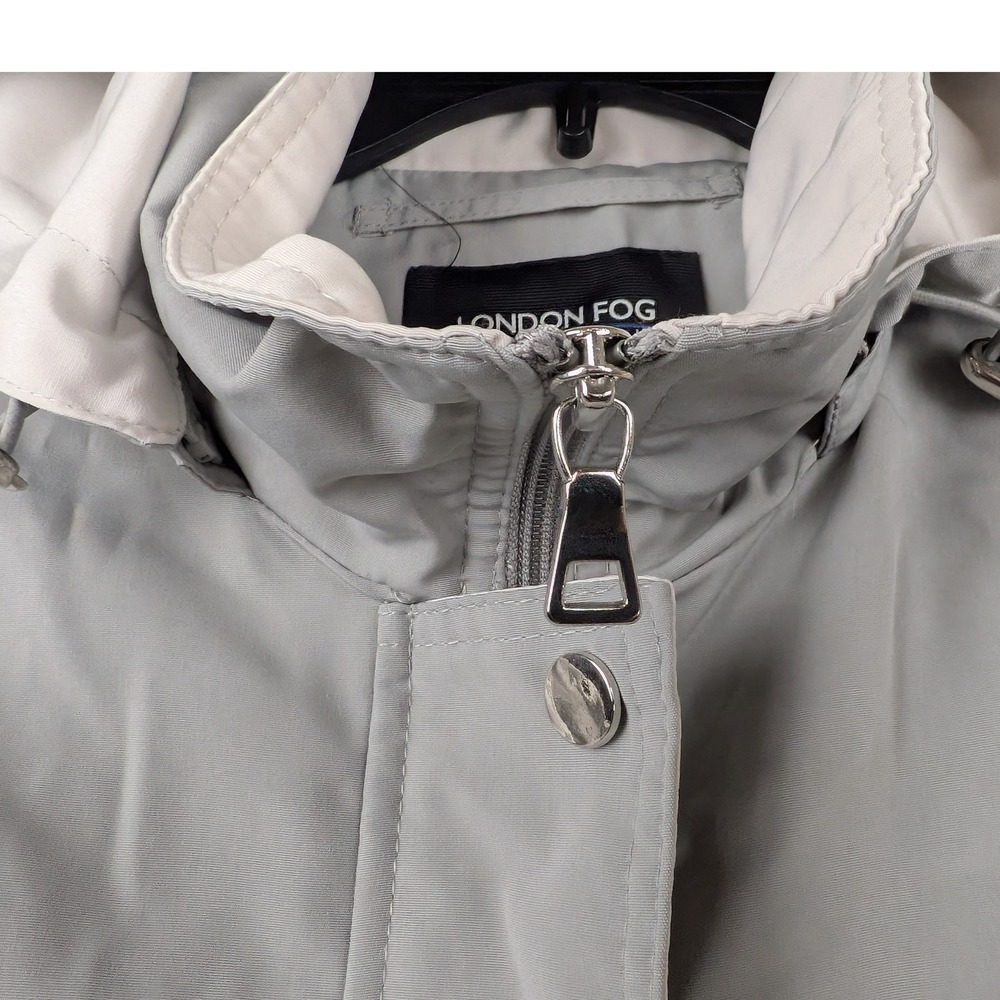 London Fog Hood Rain Jacket Gray L Lightweight Zip Snap Close Pockets Drawstring - Picture 5 of 12